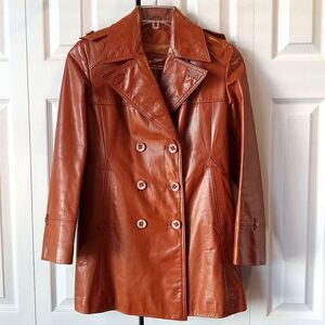 Etienne Aigner Size 10 Vintage Leather Jacket Coat Women's Camel Brown